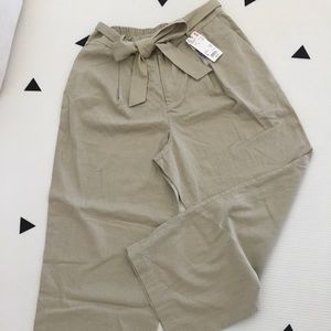 Women Belted linen cotton wide straight pants